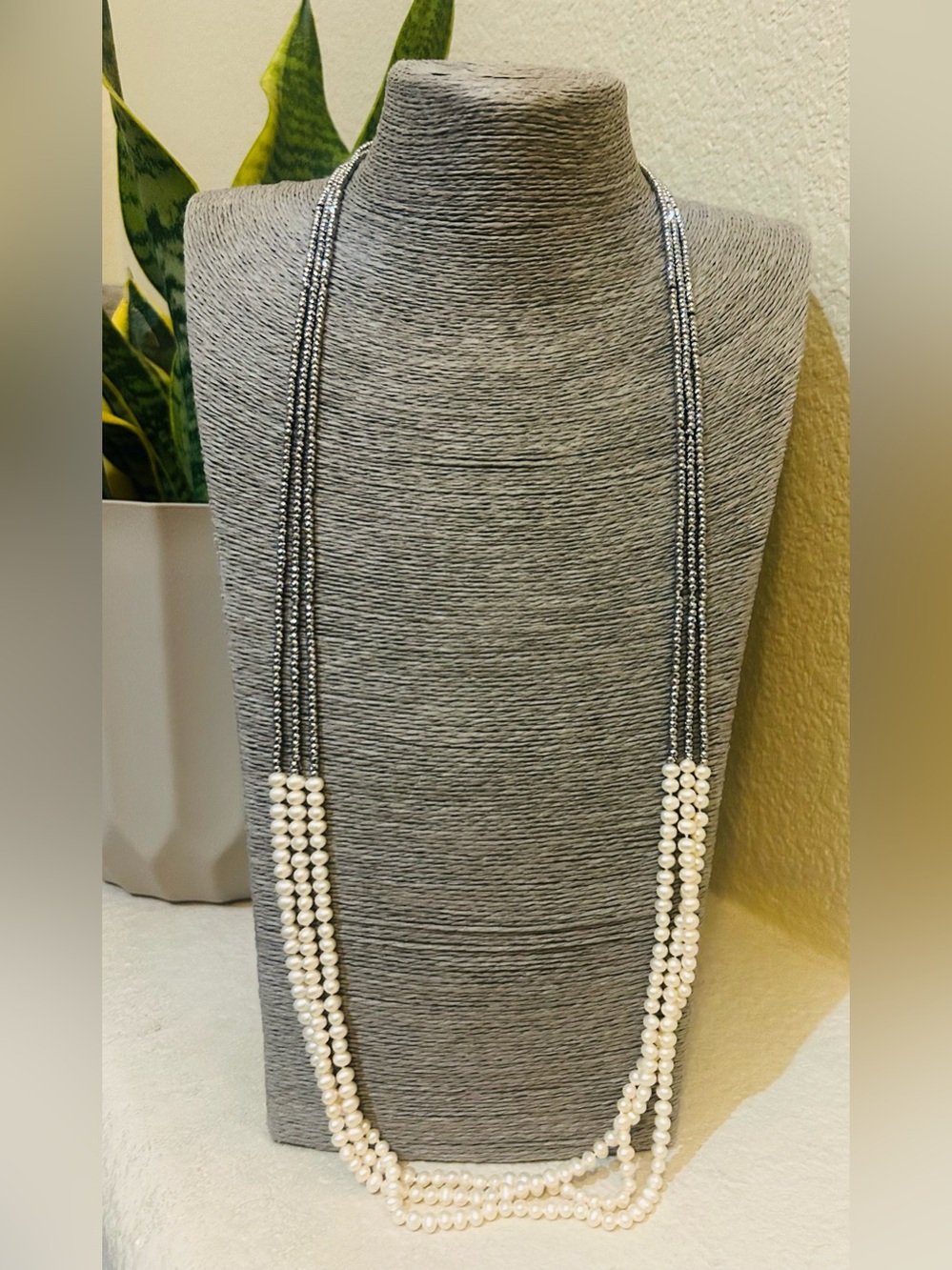Custom 3-Strand Cultured  Baby Pearls with Silver tiny Beads  3 way Necklace